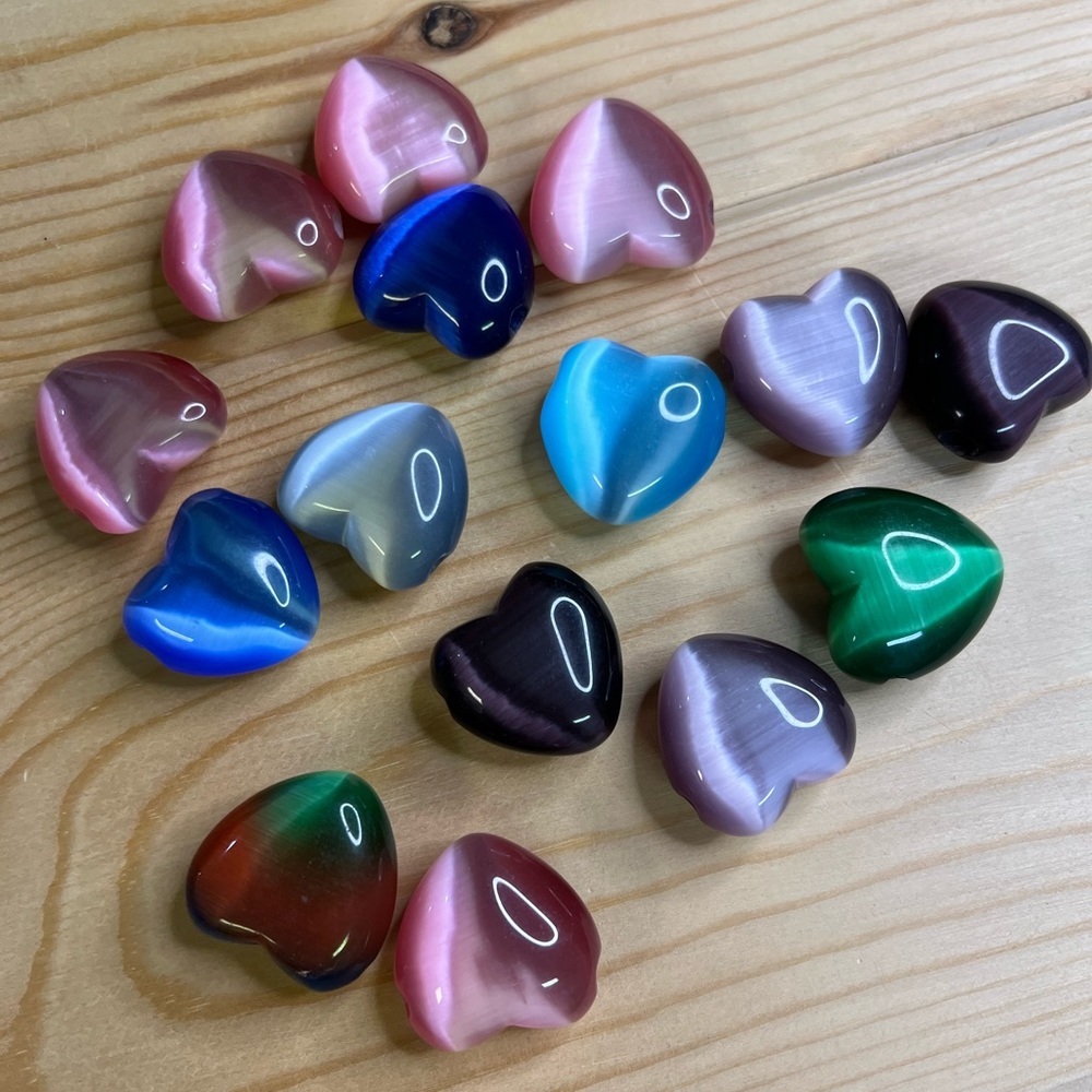 15 Cat’s Eye Heart Beads Pendants 23mm x 24mm Multiple Colors - Jewelry Making